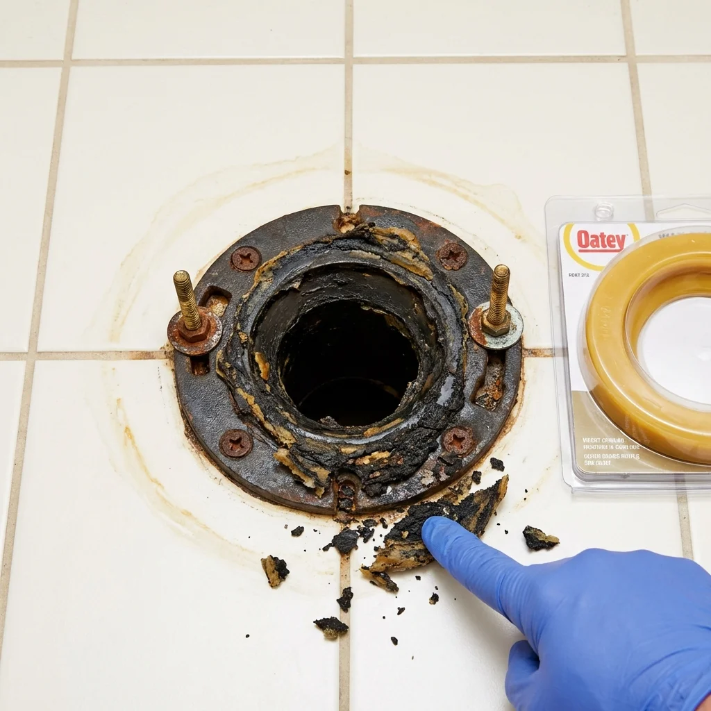 Failed wax ring showing water seepage at the base of a toilet in a Yuma, AZ home